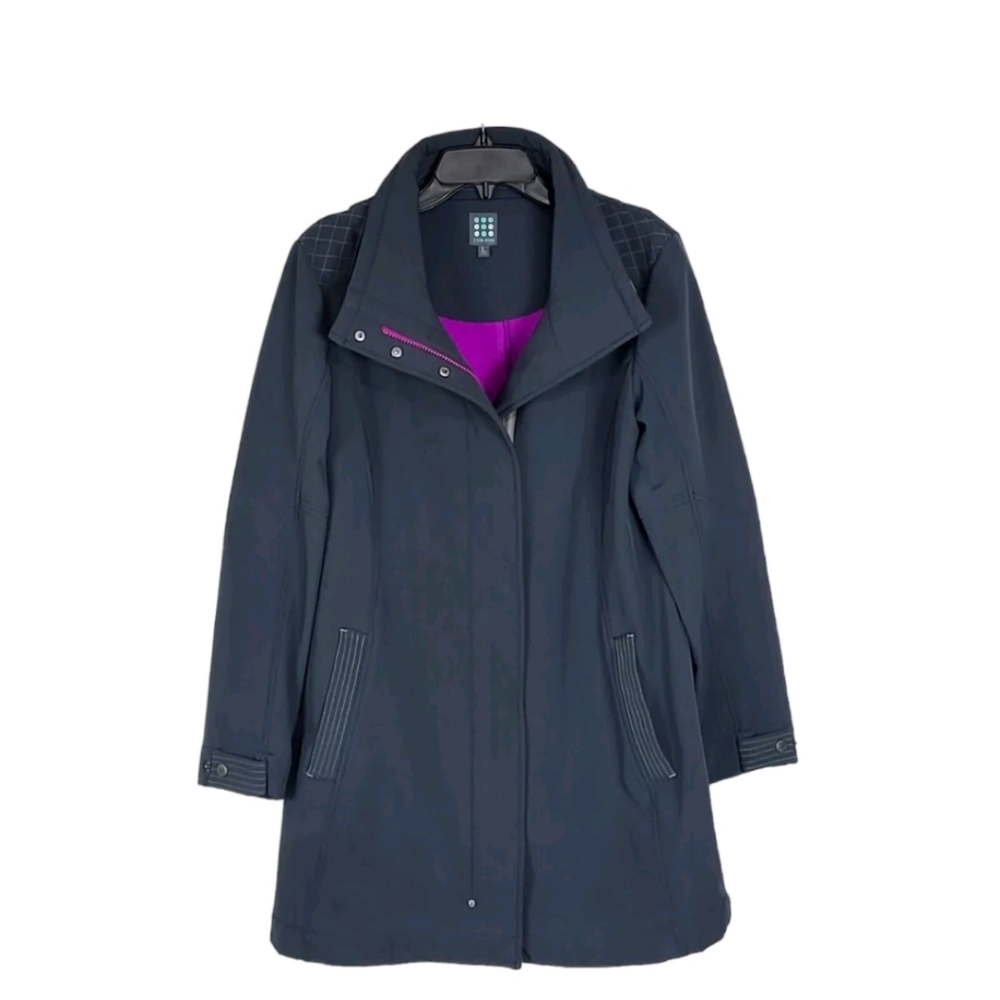 TITLE NINE WOMEN’S SOFTSHELL PEACEKEEPER LONG JACKET COAT LINED GRAY LARGE